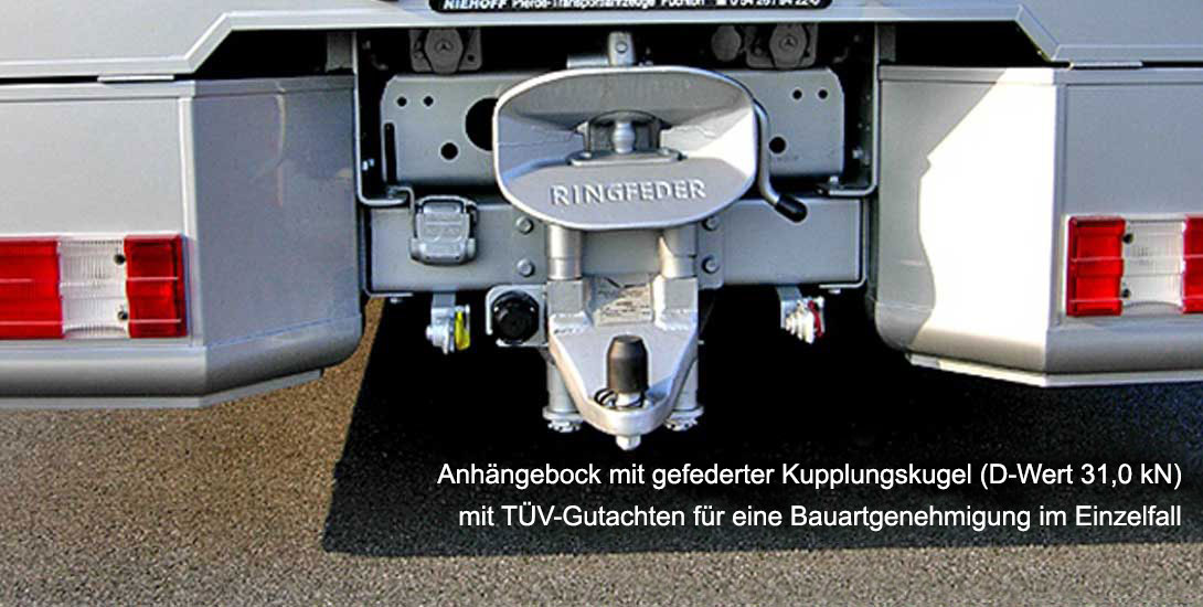 Anhängebock mit gefederter Kupplungskugel (D-Wert 31,0 kN) mit TÜV-Gutachten für eine Bauartgenehmigung im Einzelfall
